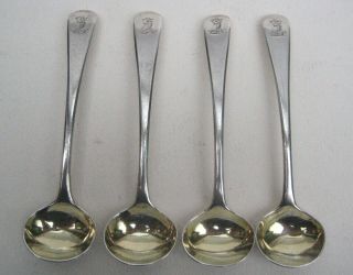 Set 4 Antique Georgian Solid Silver Salt Condiment Spoons London 1805 - 6 G.  Smith