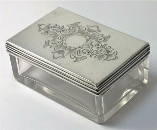 Victorian Hallmarked Silver Lidded Glass Dressing Table / Trinket Box – 1855