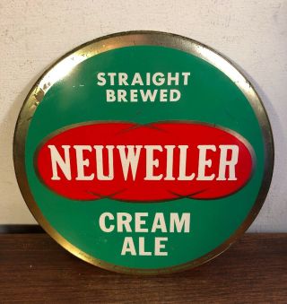 Vintage Neuweiler Beer Button Tin Over Cardboard Cream Ale Allentown Pa 9” Sign