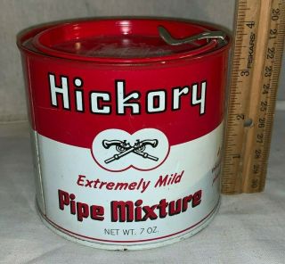 Antique Old Hickory Tin Litho Pipe Mixture Tobacco Can Vintage Country Store Gun