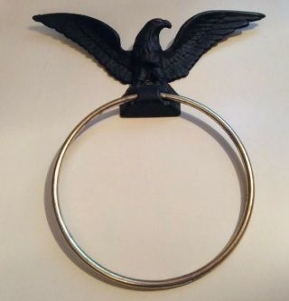 Vintage Brass Towel Ring With Black Wrought Iron Eagle 764 Brass Towel Holder