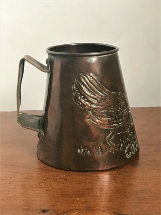 Antique Arts & Crafts Handmade Copper Tankard - Good Morning Rooster - c.  1900 3