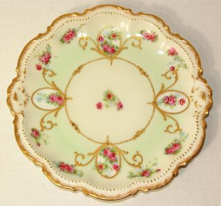 Vintage Coronet Limoges France 8 - 7/8 " Hand Painted Floral Plate Beaded Gold Gilt