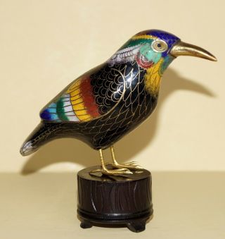 Old Item 1960’s Cloisonné Bird Gold Gilt W/stand