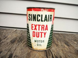 Vintage 1 Quart Sinclair Extra Duty Motor Oil Can Metal Quart Nr Dinosaur