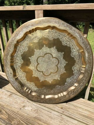 Huge Antique Persian Middle Eastern Islamic Turkish Brass Tray 35 "