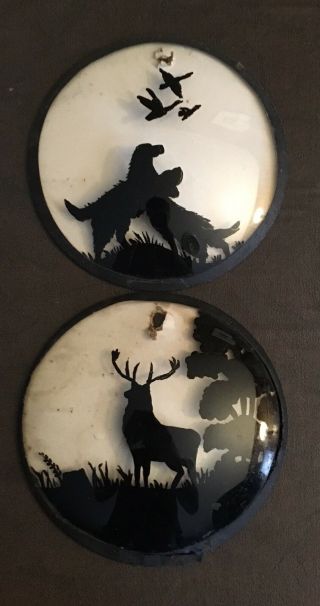2 Vintage Signed 6” Reverse Painted Glass Silhouettes