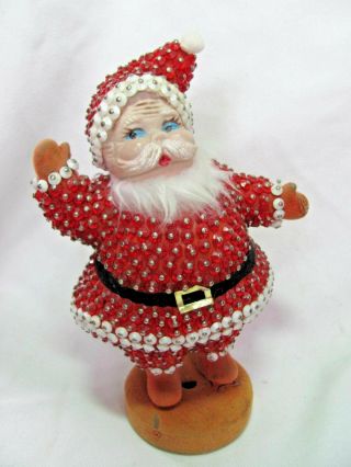 Vintage 8 " Sequin Santa Christmas Decoration Hong Red Flock Trim