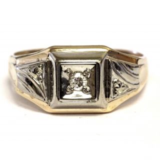 10k Yellow Gold.  10ct Si1 H Round Diamond Mens Ring 5.  4g Gents Vintage Antique