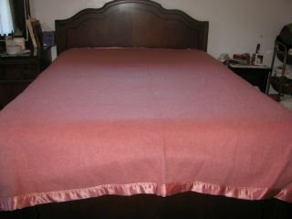 Vintage Faribo Virgin Wool Large Blanket Pink Pink Satin Binding 81 X 70 " Usa