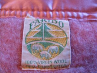 Vintage Faribo Virgin Wool Large Blanket Pink Pink Satin Binding 81 x 70 