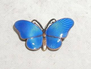" Sterling Silver & Blue Enamel Butterfly Brooch " Norway Ivar T Holth