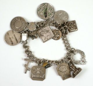 Vintage Sterling Charm Bracelet No Theme W/ Some Religious Charms