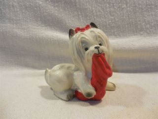 Vintage Japan Ceramic Christmas Maltese Dog With Stocking Figurine X - 447