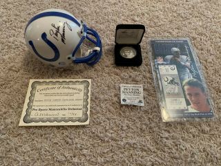 Peyton Manning Signed Colts Mini Helmet,  Coin,  Commemorative Rookie Ticket