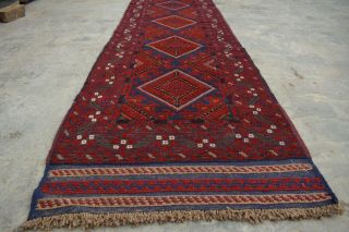 B1568 Vintage Handmade Afghan Tribal Mishwani Hallway Rug Runner / 2 ' 4 x 12 ' 3 Ft 2
