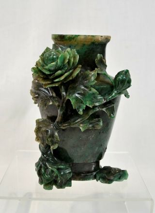 Antique Vintage Chinese Spinach Jade Finely Carved Vase Ornament