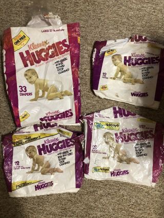 Vintage Kleenex Huggies Diapers Large Plastic Backed 4 Empty Packages 1980s 1985