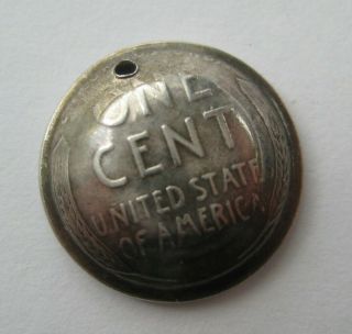 Vintage Miniature Folk Art Steel Charm Fob Made From A One Cent Penny Coin 1944