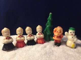 Vintage Retro Gurley Christmas Candles.  Santa,  Snowman,  Tree,  Carolers