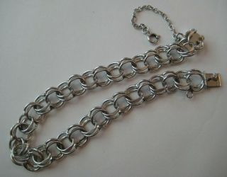 Vintage Sterling Silver Starter Charm Bracelet Double Links 7 3/4 " Long 4b
