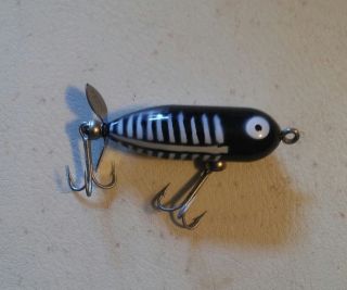 000 Vintage Heddon Tiny Torpedo Black W/ White Backbone Fishing Lure Cond 2