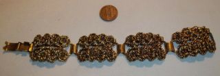 Vintage Heavy Gold Tone Floral Filigree Wide Panel Link Bracelet