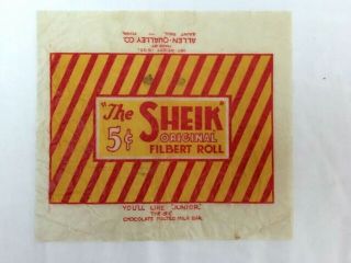 Vintage The Sheik Filbert Roll Candy Bar Wrapper Circa 1930 - 40 Saint Paul Minn.