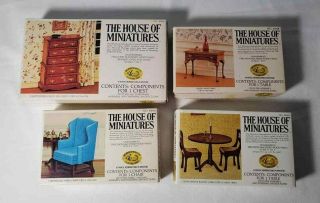 The House Of Miniatures 40005 Table - 40038 Anne - 40016 Chair - 40009 Chest