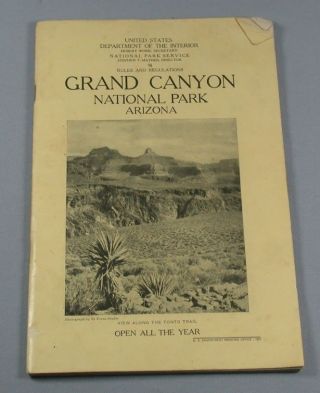 Vtg 1927 Us Dept Interior National Park Service Grand Canyon Booklet Rules