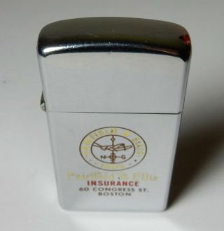 1964 Fairfield & Ellis Insurance Boston Mass Slim Zippo Lighter