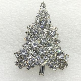 Vintage Christmas Brooch Pin Clear Baguette Rhinestone Costume Jewelry