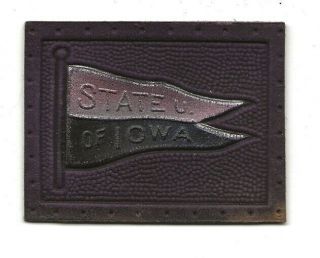 Univerity Of Iowa Tobacco Leather L - 20 College Pennant C1908 Bi Color Fishtail