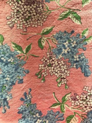 Vintage Feed Sack Blue And White Lilac Type Flowers Green Leaves On Bright Pink