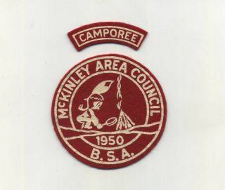 Vintage 1950 Boy Scout Mckinley Area Council Red Felt Patch W/ Banner Camporee