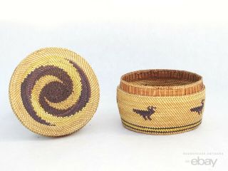 Antique Northwest Coast Makah Native American Indian Lidded Charm Basket