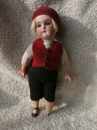 Antique German Bisque Head Boy Doll 7 1/4 " Red Black Outfit 513