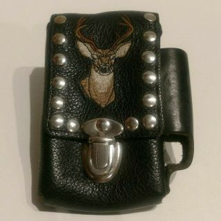 Vintage Leather Cigarette Case Lighter Holder Pouch Deer Buck Head Design Usa