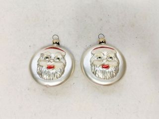 Two (2) Vtg Xmas Santa Claus Face Double Sided Glass Ornaments