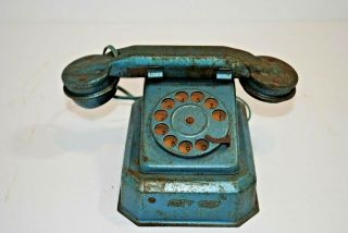 Vintage Toy Telephone Blue Metal 1940 