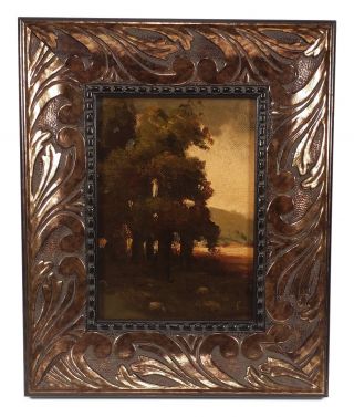 Framed Antique Oil On Board Painting Dark Tonalist Landscape Trees Arts & Crafts