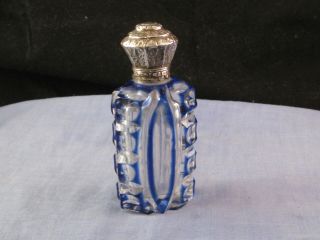 Victorian Antique Glue Glass & Silver Perfume Scent Cologne Bath Bottle