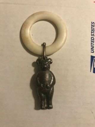 Vintage Baby Rattle Toy With Metal Bear
