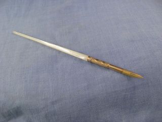 Antique Victorian Gold Plated Seamless Mother Of Pearl Dip Pen & Nib Calligraphy