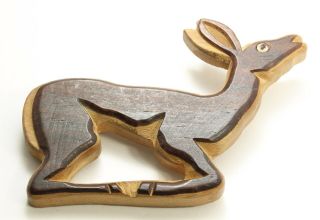Vintage Art Deco Era Large Hand Carved Wood Deer Fawn Figural Brooch Pin 3.  5 "