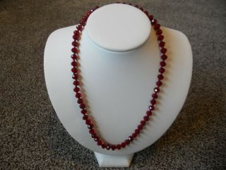 Vintage Red Glass Faceted Bead Necklace