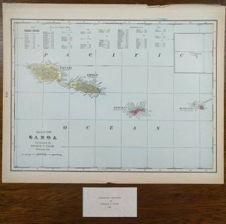 Samoa 1900 Vintage Atlas Map 14 " X11 " Old Antique Pago Pago Manua Savaii Upolu