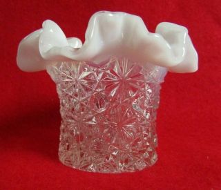 Vintage Fenton Glass Crystal Daisy And Button Opalescent Ruffled Edge Top Hat
