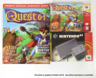 Vintage Nintendo 64 Quest 64 Game & Guide Book,  Rf Switch / Rf Modulator