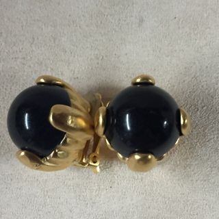 Vintage Givenchy Gold Tone Blue Glass Clip On Earrings 2